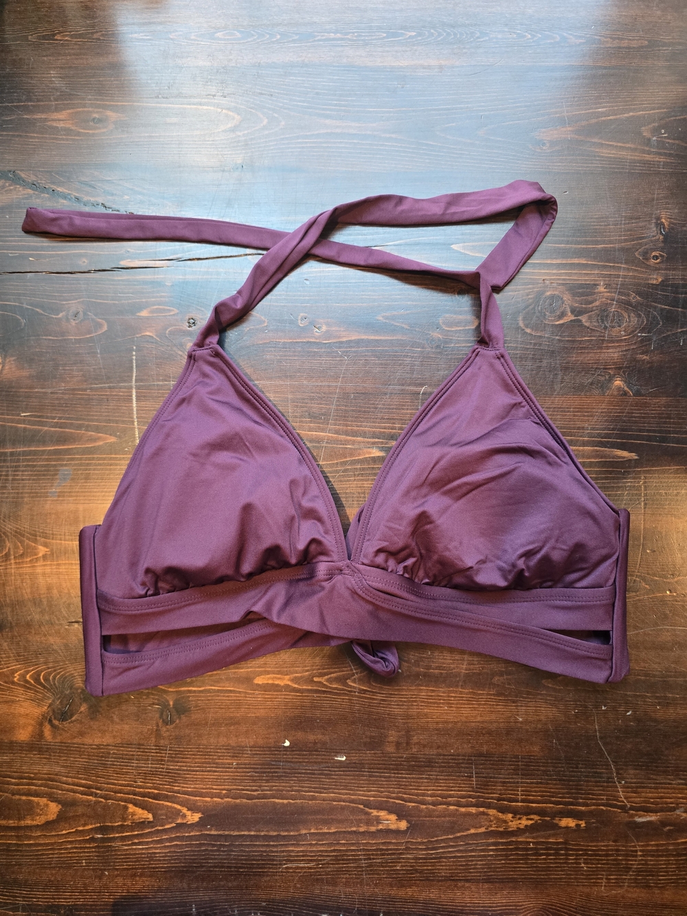 Kona Sol Plum Faux Wrap Halter Bikini Top - Size D/DD - Burgundy Swim Top